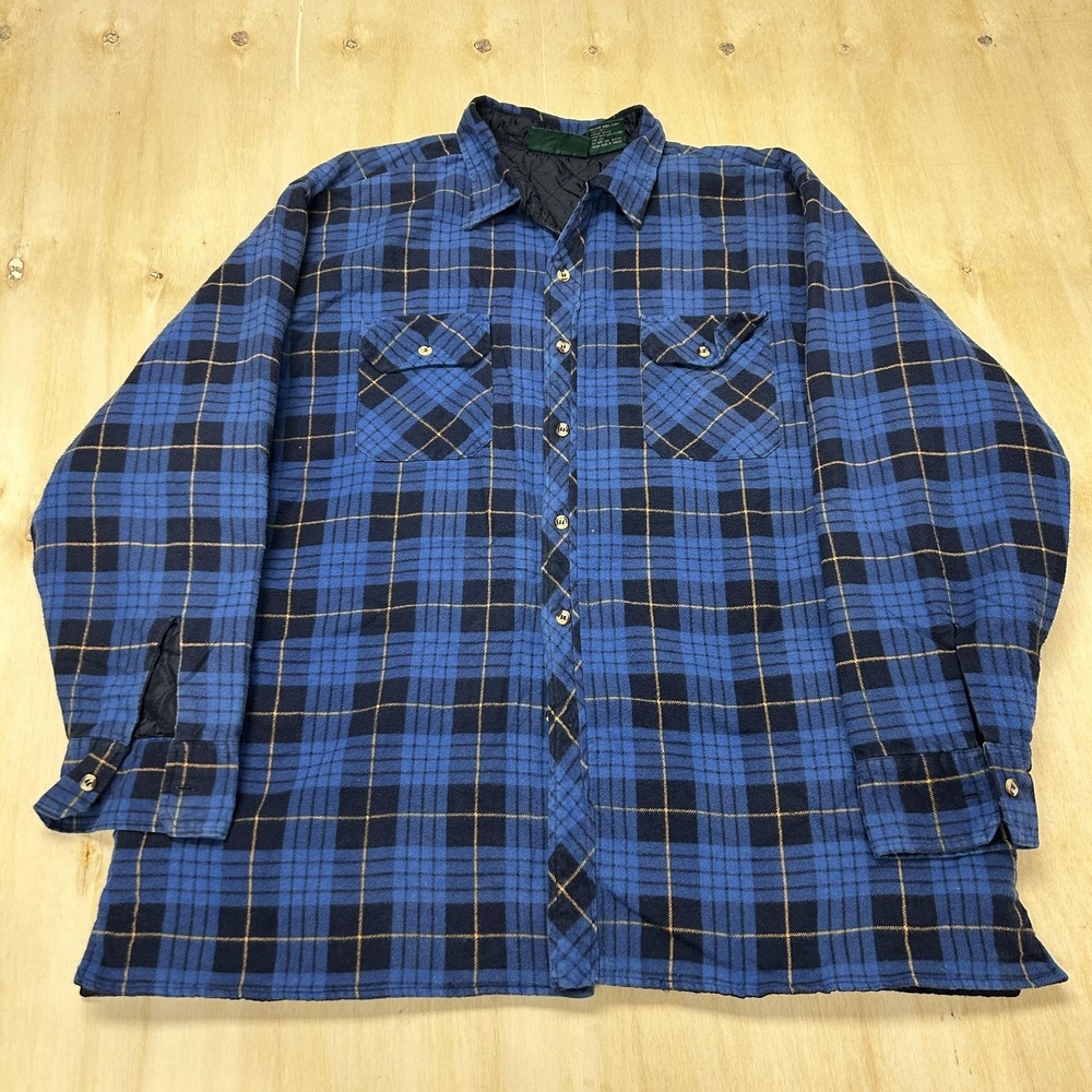 Vintage Timber Trail Shirt Jacket Mens 2XL Blue Plaid Flannel Quilted Workwear